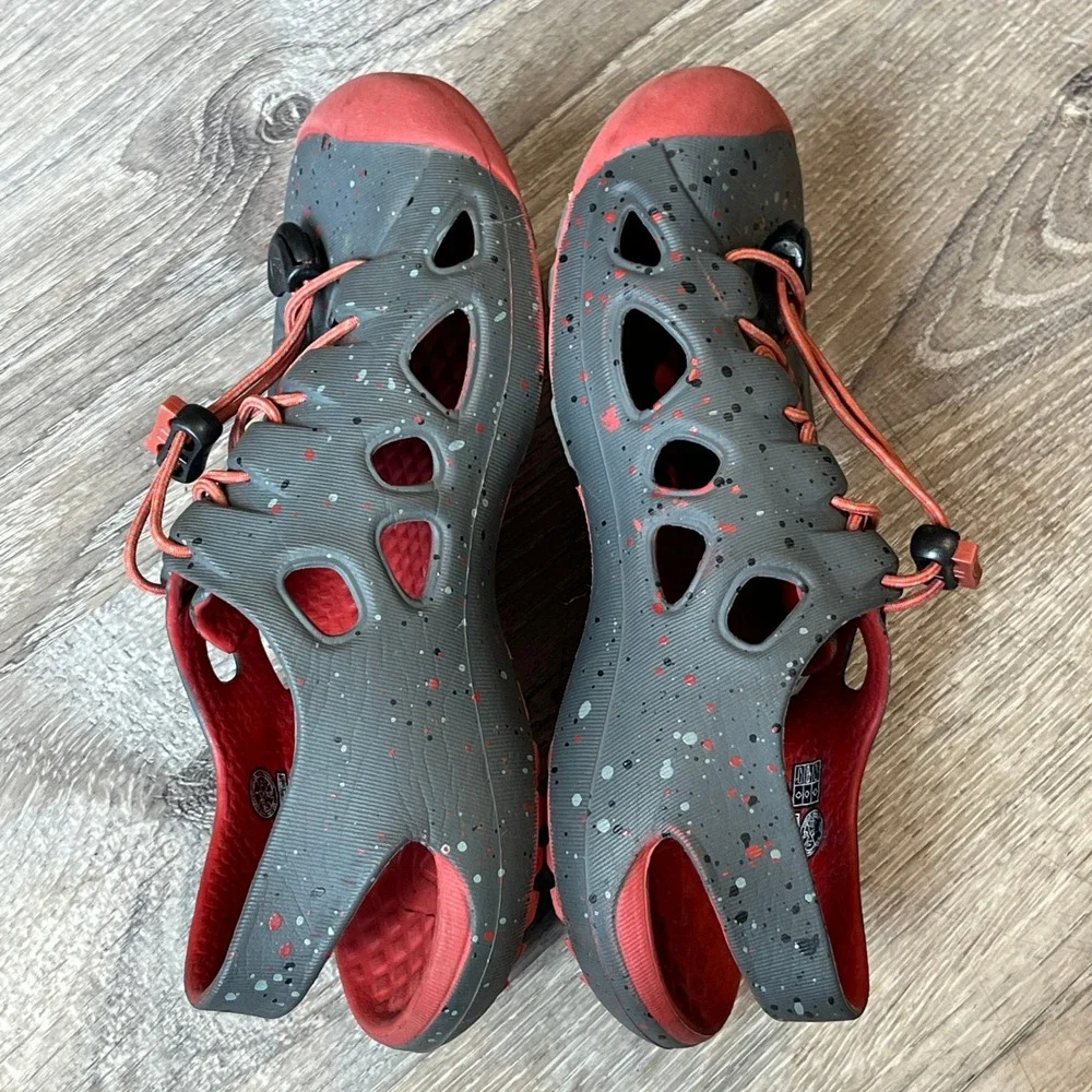Keen Kids Rio Grey Red Paint Splatter Water Sandals Bungee Lace Shoes Size 1 US